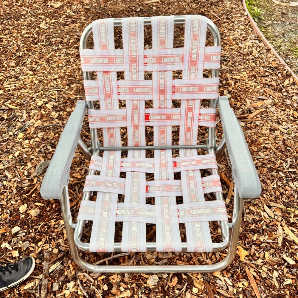 Lagunitas Folding Lawn Chair‎ Set Low Aluminum Webbed Red White Outdoor Beach